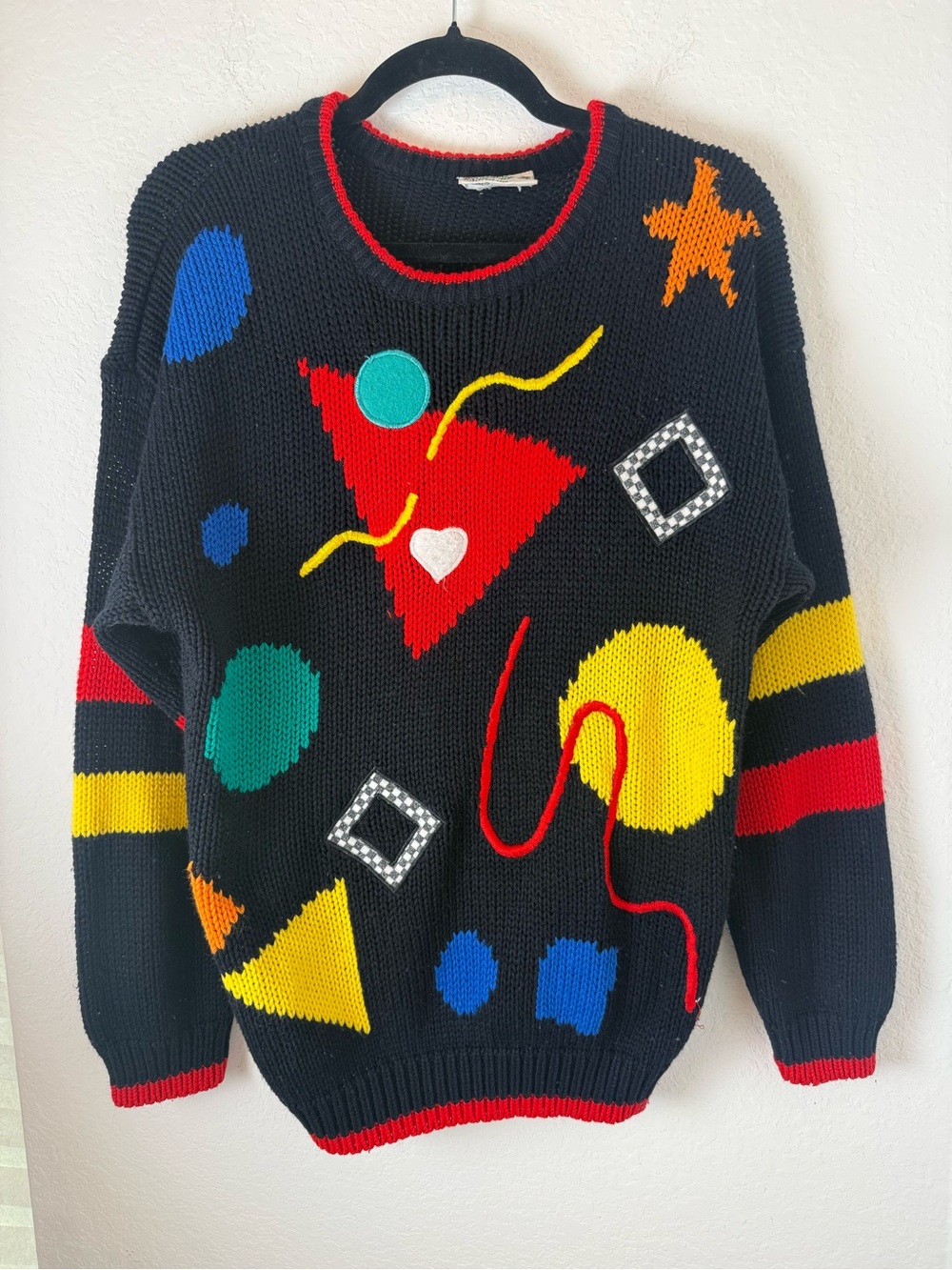 VTG Cherry Stix Geometric sweater 80s 90s y2k whimsy oversized S